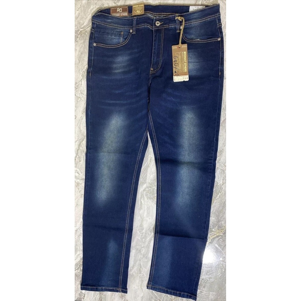NWT 36x32 AMONGST OTHERS American Legacy Slim Stretch Distressed Blue Jeans
